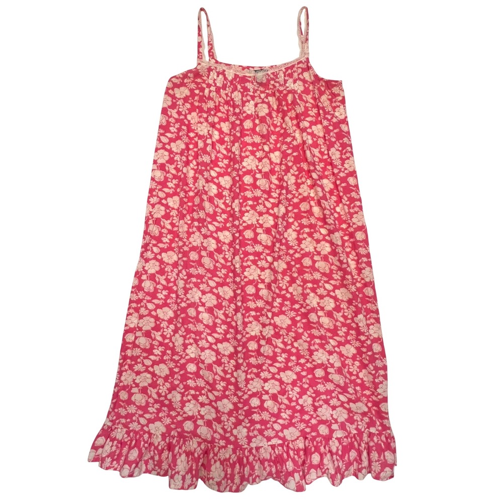 Lauren Ralph Lauren Pink White Floral 100% Cotton Ruffle Hem Nightgown Size L